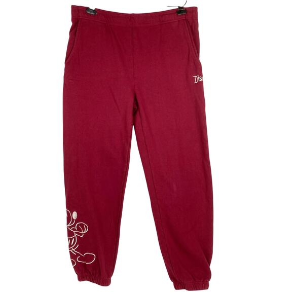 Disneyland Resort Mickey Mousewear Sweatpants M Burgundy Embroidery Logo Graphic - Picture 1 of 13
